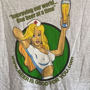 HANES BEEFY Men’s Light Gray T Shirt with Front and Back Print Size XL